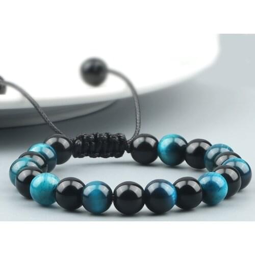 High Quality Blue Tiger Eye Stone Bracelet Adjustable Size Braided Onyx Beads Bracelets＆Bangles Men Minimalist Jewelry Pulseras