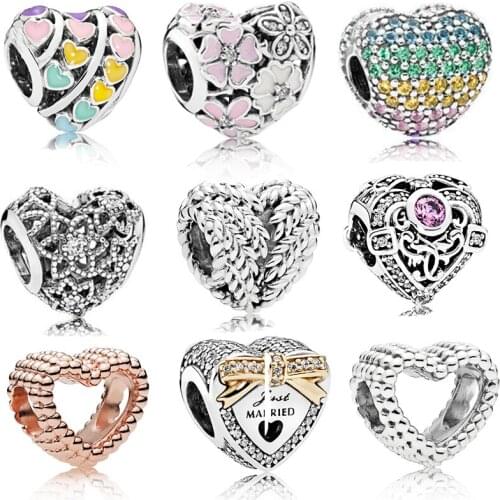 925 Sterling Silver Multi Style Love Heart Charms with CZ Fit Original Pandora Charm Bracelet silver 925 DIY Jewelry Accessories