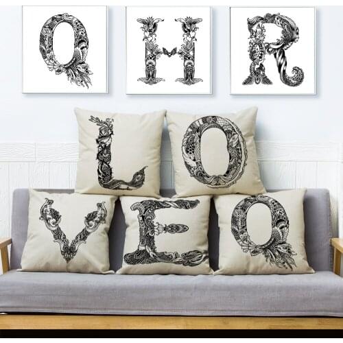 LOVE Letter Cushion Cover Linen Pillows Covers 45cm Beige Throw Pillow Case for Sofa Home Decor Hand Painted Pillowcase