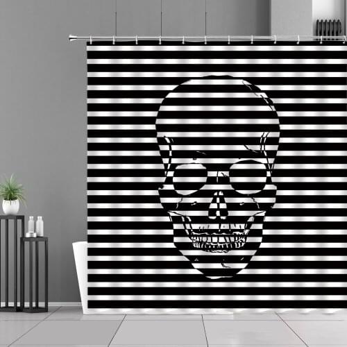 Skull Shower Curtains Black Line Background Printing Decor Curtain For Bath Beautiful Skull And Flowers Halloween