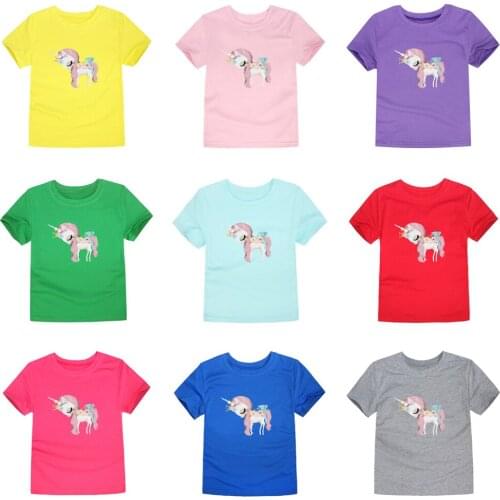 Kids Unicorn T shirt Girls Boys Summer Cotton Tees Baby Short Sleeve Tops Childrens Unicornio t-shirts Girls Clothing 2-14 year