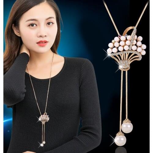 Flower Basket Tassel Long Necklaces & Pendants 2019 Fashion Jewelry Korean Sweater Necklace Women Dress Accessories