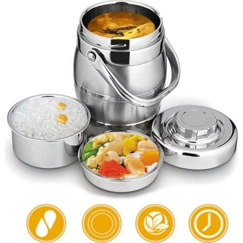 1.6L/2L Thicken Stainless Steel Insulation Barrel Leak-Proof Bento Lunch Box
