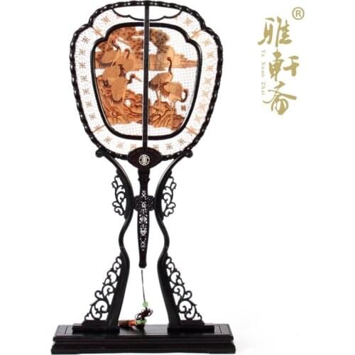 Rosewood rosewood crafts wood carving decoration plaque screen sandalwood fan uterine boutique Songhe sickness figure