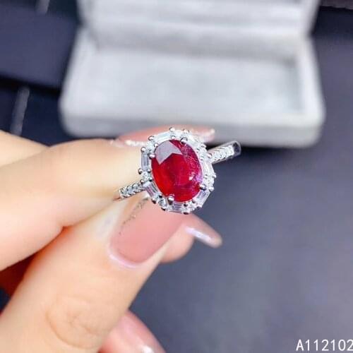 KJJEAXCMY fine jewelry 925 sterling silver inlaid natural ruby Girl noble Chinese style simple oval ring support test