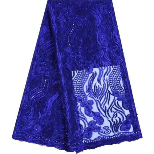 Royal Blue African Lace Fabric 2019 High Quality Lace French Mesh Lace Fabric Beaded Stone Nigerian Lace Fabrics For Dress S1096