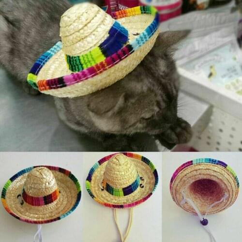 Party Mini Sombrero Straw Hats Pet Hat Sun Hat Beach Portable Dogs Mexican