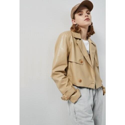 Fashion Double Breasted Pu Leather Jackets Female Waterproof Design Soft Fabric Motor Fashion Leather Outerwear F2759