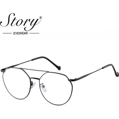 STORY fashion round glasses women men 2019 brand vintage kickoff anti-blue light doulble bridge polygon frame eyewear PS9806T
