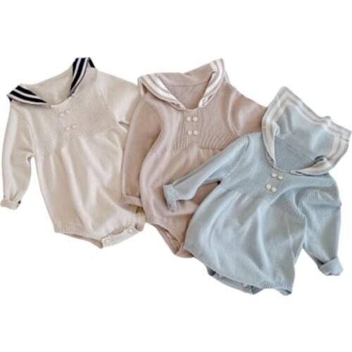 Fashion Girls knitting Romper 2020 Spring New Baby Girls Jumpsuit 0-3 Years Baby Girl Sailor Collar Cotton New-born Baby Clothes