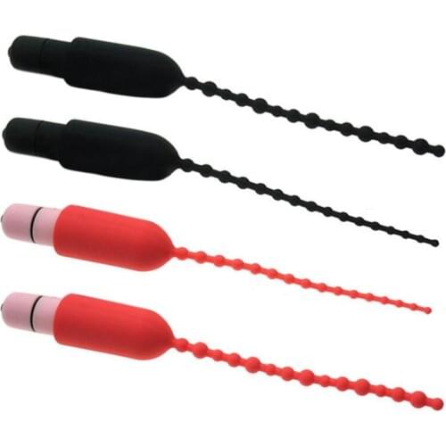 Male 7 Frequency Vibrating Silicone Urethral Sounding Stretching Stimulate Beads Dilator Penis Plug Vibrator Adult Sex Toy