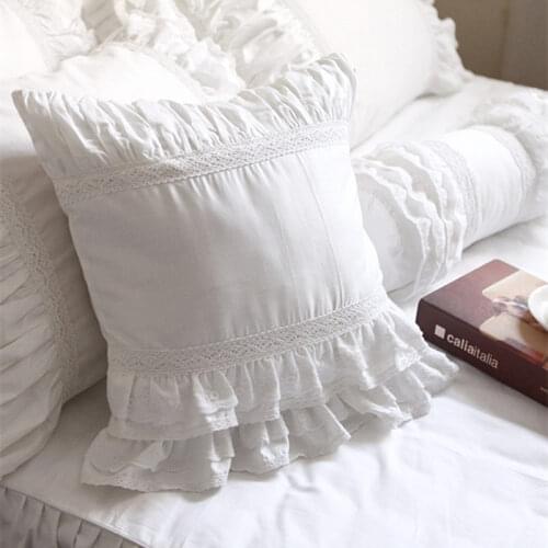 Super Luxury white lace ruffle square pillow case wedding decorative bedding textile sofa pillow princess cushion cover sale