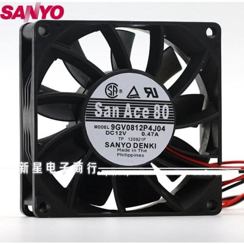 New 9GV0812P4J04 8025 80mm 12V 0.47A double ball-4-wire radiator cooling fan air volume for 80*80*25mm