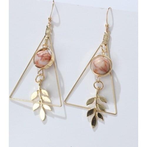 New Fashion Lady Hollow Butterfly Long Tassel Earrings Geometric Triangle Marble Round Bead Pendant Earring Jewelry