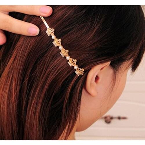 The new crown word folder clip Korean jewelry pearl hairpin crystal side clip hair accessories