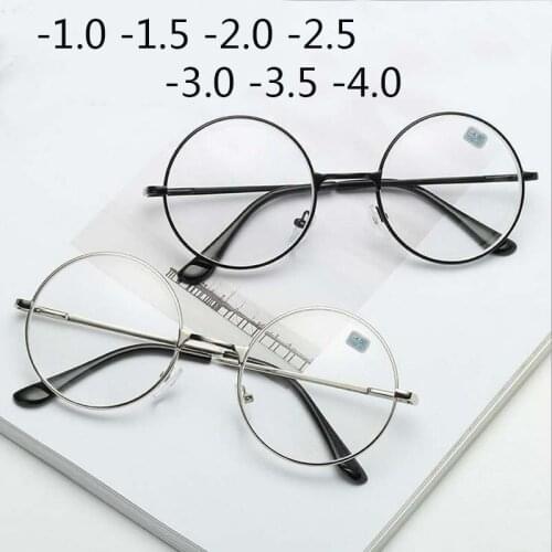 Round Glasses Woman Men Glasses Retro Myopia Optical Metal Frames Clear lens Black Silver Gold Eyeglasses -1.0 -1.5 -2.0 to -4.0