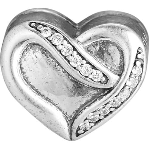 Fits for Pandora Charms Bracelets 100% 925 Sterling Silver Jewelry Ribbon of Love Beads with Clear CZ Free Shipping