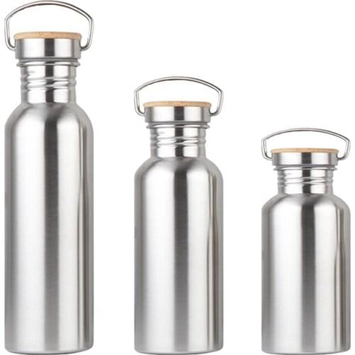 Portable Stainless Steel Water Bottle Bamboo Lid Sports Flasks Leak-proof Travel Cycling Hiking Camping Bottles BPA Free