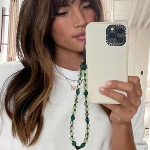 2021 New Mobile Phone Lanyard Candy Colorful Crystal Beads Chain Strap for Phone Chains Wristband for Women Jewelry