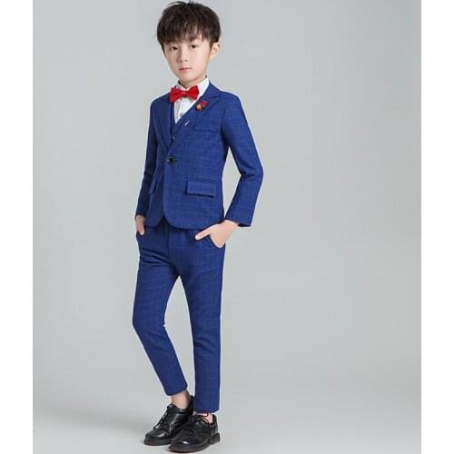 Flower Boys Formal Jacket Vest Pants Bowtie 4pcs Wedding Suit Kids Birthday Party Dress Child Tuxedo Prom Performance Costume