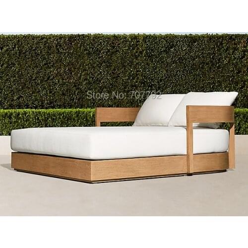 Simple design garden furniture natural teak double lounge bed
