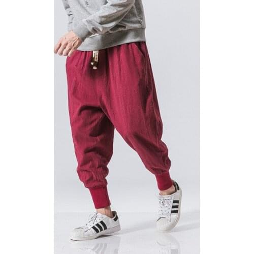 Cotton Harem Pants Men Solid Elastic Waist Streetwear Joggers 2021 New Baggy Drop-crotch Pants Casual Trousers Men Dropshipping
