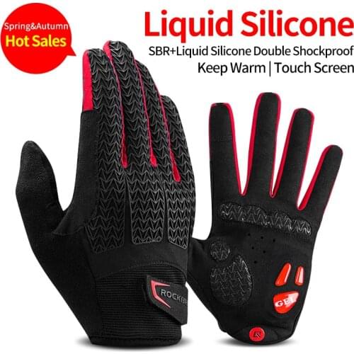 ROCKBROS GEL Silicone Cycling Gloves Fleece Full Finger Touch Screen MTB Road Bike Gloves Motorcycle Winter Bike Accessories
