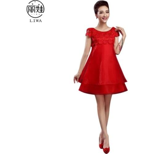 Pregnant Woman Wedding Dresses 2016 Large Size High Wasit Red Lace Short Wedding Dress Lace Short Sleeve O-Neck Vestidos BV46