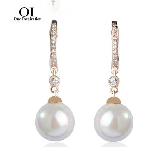 OI Elegant Bridal Rhinestones Earrings Long Drop Women Simulated Pearl Dangle Earring For Wedding Oorbellen Copper Jewelry