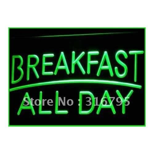 I311 BREAKFAST ALL DAY OPEN Cafe Bar LED Neon Light Light Signs On/Off Switch 20+ Colors 5 Sizes