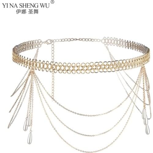 New Belly Dance Exaggeration Alloy Chain Women Personality Multilayer Waist Chian Pearl Tassel Temperament Belt Fashion Jewelry