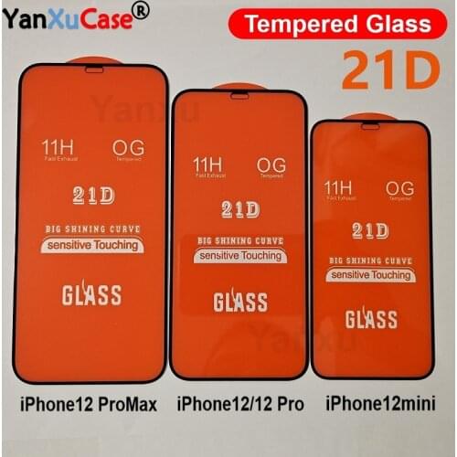 10pcs/lot 21D Tempered Glass For iPhone 12 Mini 11 Pro Max XS XR X 8 7 6S Plus Full Coverage Cover Glass Screen Protector On i12