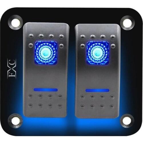 12V-24V 2 Gang blue Rocker Switch Panel Circuit Breaker Boat Marine Waterproof