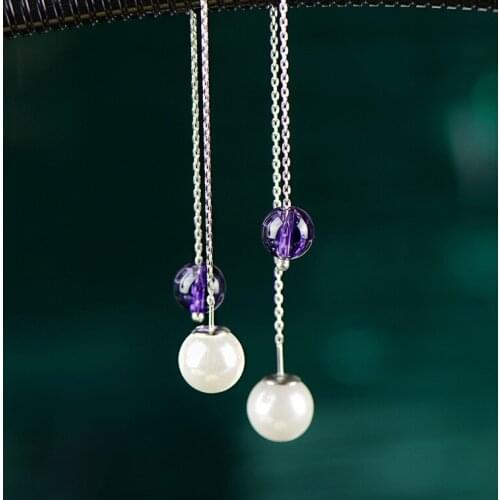2018 Limited Brinco Shell Has The Amethyst Contracted Temperament Earrings Female Long Tassels Eardrop, Japan And Anti Allergy