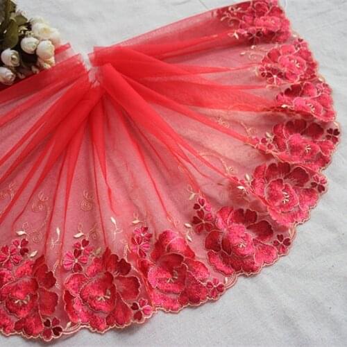 2Y/Lot Diy Craft Red Mesh Embroidery Lace , Embroidered Tulle Lace Trim Sewing Fabric Clothing Accessories