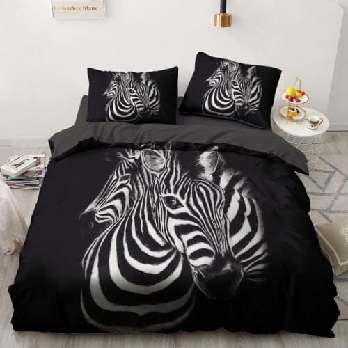 3D Bedding Sets Black Duvet Quilt Cover Set Comforter Bed Linen Pillowcase King Queen 200x200cm Size Animal Zebra Design Printed