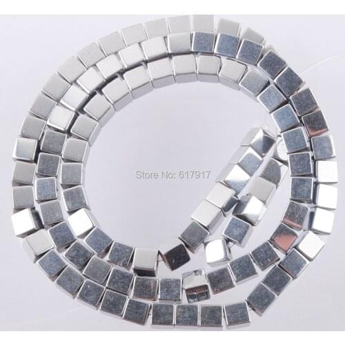 4mm Natural No magnetic Hematite Square Loose Spacer Beads Silvers Metallic Color for Jewelry Making 15.5" TL3147