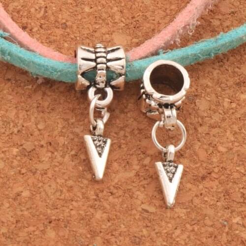Triangular Arrow Big Hole Beads 21.3x4.8mm 50PCS Zinc Alloy Dangle Fit European Charm Bracelets Jewelry DIY B462