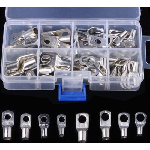 60Pcs Copper Cable lugs Battery Terminals Cable Lug Kit Bolt Hole Tinned Wire Connector