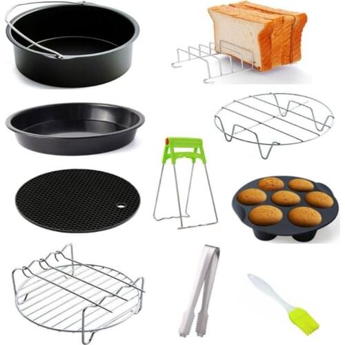 9pcs/set 6/7/8 Inches Air Fryer Accessories Kitchen Pizza Tray Grill Toast Rack M2EE