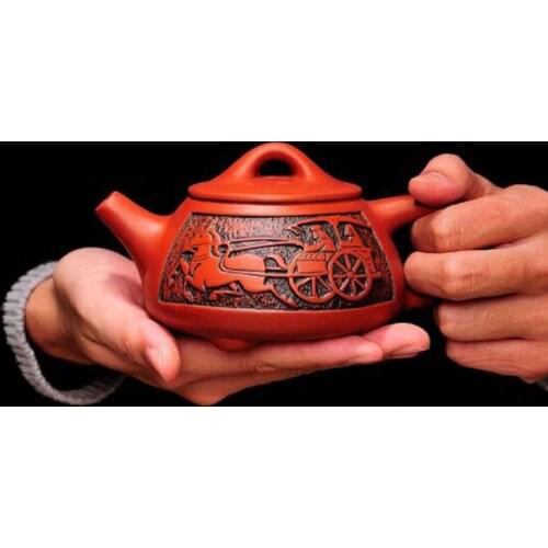 Antique Purple Clay Teapot Handmade Kung Fu Teaware Success Horse 350ml Household Stone Scoop Pot Kitchen Drinking Tea Tool