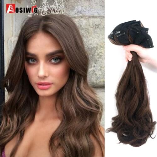 AOSIWIG Long Wavy Curly 3PCS/Set Hairpieces Synthetic Clip in Hair Extension Straight Hair Natural Fully Seamless Invisible Hair