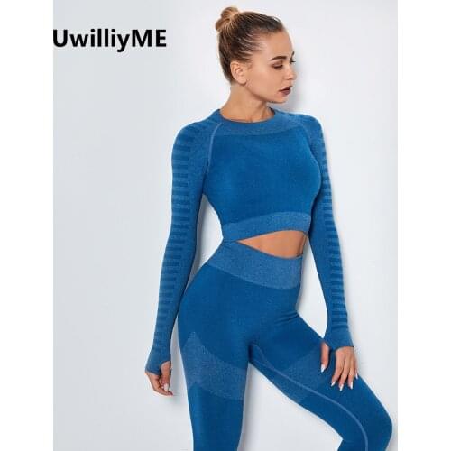 UwillyME Seamless Yoga Shirts Women Cropped Top Gym Crop Top Yoga Top Sports Wear for Women Gym Workout Shirts