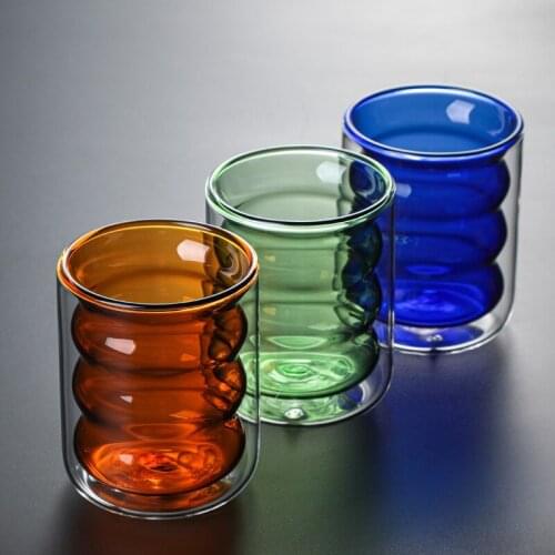 Color Spiral Double Glass Cup Milk Cup Coffee Cup Office Glass Juice Cup