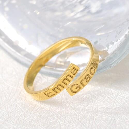 Double Name Ring Custom Two Name Rings Personalized Baby Names Couples Names on Ring Stainless Steel Gold Ring Mothers Day Gift