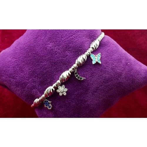 Elegant Stone Butterfly Flower Filigree Silver Womens Bracelet