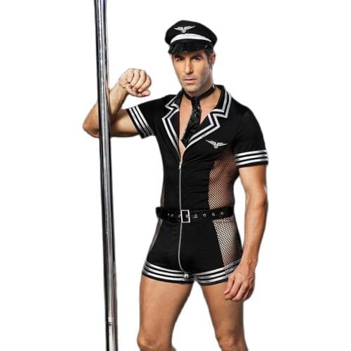 Adult men clothes for sex erotic costumes sexy lingerie role-playing policeman costume mens black polyester clubwear 6609