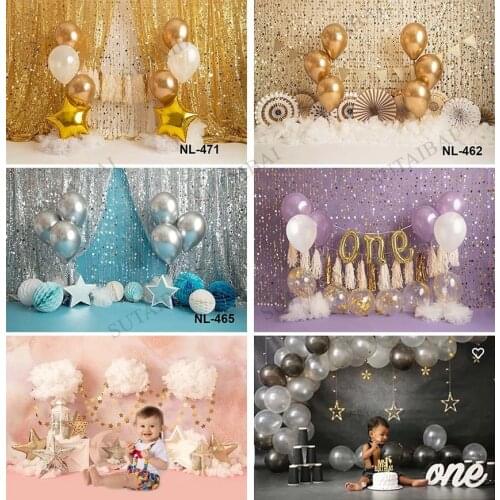 Birthday Cake Smash Photography Backdrop Photo Studio Balloons Golden Curtain Twinkle Star Baby Portrait Background Photocall