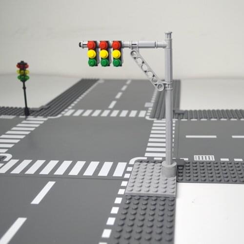 City train track traffic light multiple car sidewalk Signal light building block Accessories city train Compatible All Brands