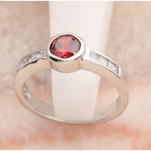 Good Red Garnet 5*5mm Semi-precious Stone Silver Cool For Women Ring Q2042